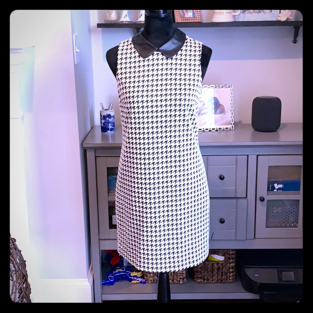 Cece size 6 houndstooth shift w/ leather collar